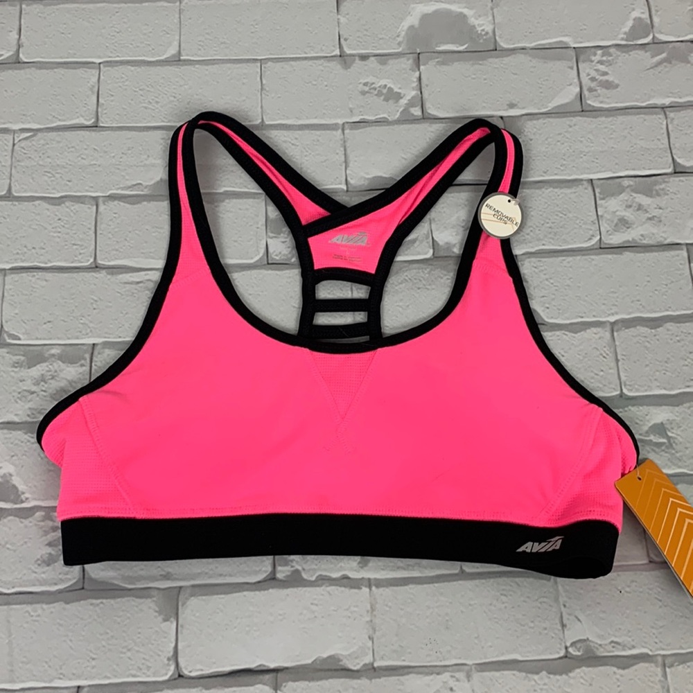 Avia Solud Matrix Racerback Bra Pink L New Padded Moisture wick
